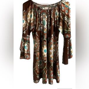 LADY’S WORLD WOMEN’S TUNIC DRESS BELL SLEEVES AUTUMN COLORS SIZE MEDIUM